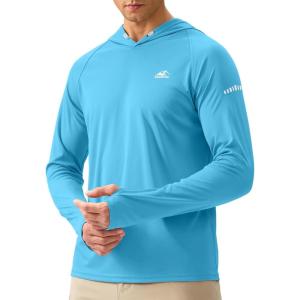 Men’s Sun Protection Hoodie Shirt UPF 50+ Long Sleeve Fishing Rash Guard UV SPF Summer Lightweight Hiking Shirt for Men(Blue)