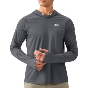 Men’s Sun Protection Hoodie Shirt UPF 50+ Long Sleeve Fishing Rash Guard UV SPF Summer Lightweight Hiking Shirt for Men(Dark Grey)