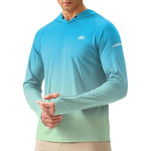 Men’s Sun Protection Hoodie Shirt UPF 50+ Long Sleeve Fishing Rash Guard UV SPF Summer Lightweight Hiking Shirt for Men(Gradient Green Yellow)