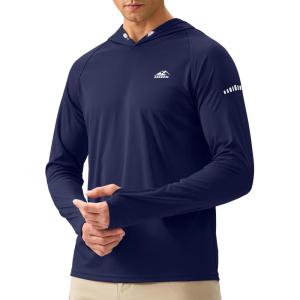 Men’s Sun Protection Hoodie Shirt UPF 50+ Long Sleeve Fishing Rash Guard UV SPF Summer Lightweight Hiking Shirt for Men(Navy)