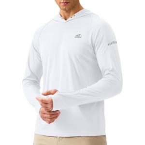 Men’s Sun Protection Hoodie Shirt UPF 50+ Long Sleeve Fishing Rash Guard UV SPF Summer Lightweight Hiking Shirt for Men(White)