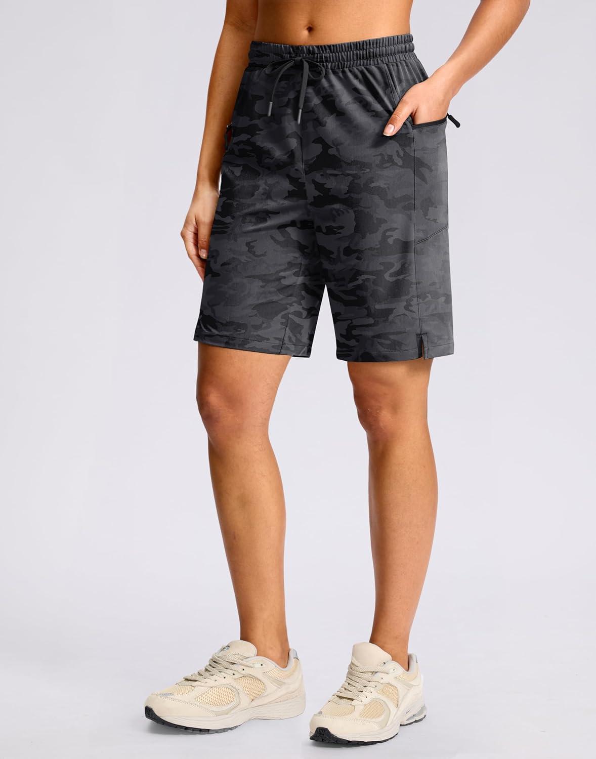 imageG Gradual Womens Hiking Shorts 2 Zipper Pockets Quick Dry Lightweight 9 Bermuda Cargo Shorts Water Resistant Athletic WalkBlack Camo