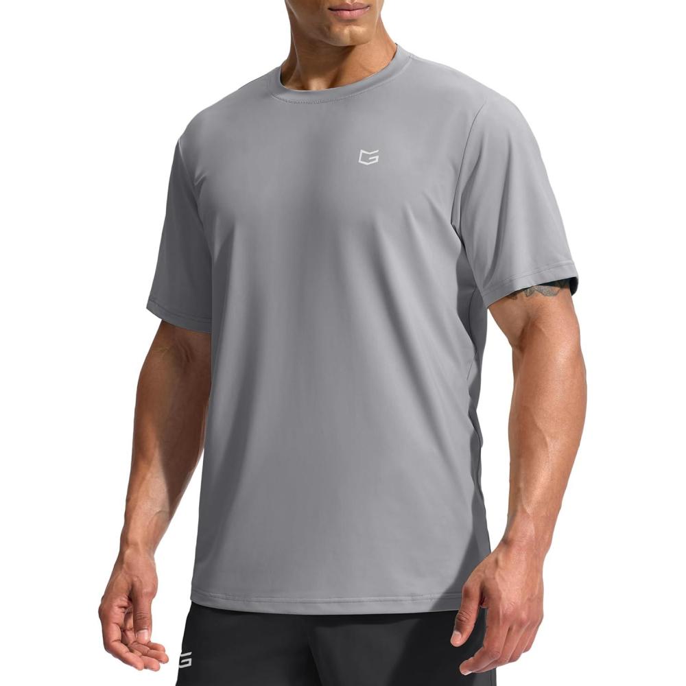 imageG Gradual Mens Sun Protection Swim Shirt UPF 50 Rash Guard Short Sleeve Quick Dry Water Hiking Workout Shirts for MenLight Grey
