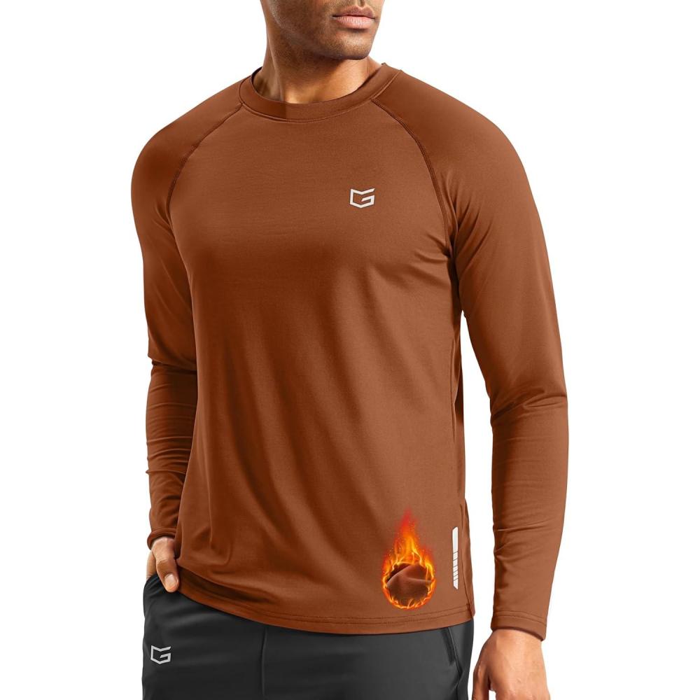 imageG Gradual Mens Thermal Shirts Long Sleeve Athletic Workout TShirts Crewneck Fleece Lind Base Layer for Men Cold WeatherCaramel
