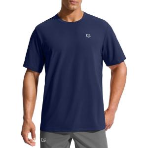 G Gradual Men’s Sun Protection Swim Shirt UPF 50+ Rash Guard Short Sleeve Quick Dry Water Hiking Workout Shirts for Men(Dark Blue)