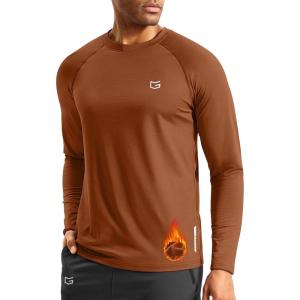 G Gradual Men’s Thermal Shirts Long Sleeve Athletic Workout T-Shirts Crewneck Fleece Lind Base Layer for Men Cold Weather(Caramel)