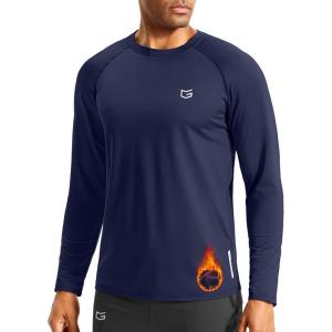 G Gradual Men’s Thermal Shirts Long Sleeve Athletic Workout T-Shirts Crewneck Fleece Lind Base Layer for Men Cold Weather(Navy)