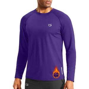 G Gradual Men’s Thermal Shirts Long Sleeve Athletic Workout T-Shirts Crewneck Fleece Lind Base Layer for Men Cold Weather(Purple)