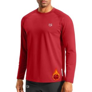 G Gradual Men’s Thermal Shirts Long Sleeve Athletic Workout T-Shirts Crewneck Fleece Lind Base Layer for Men Cold Weather(Red)