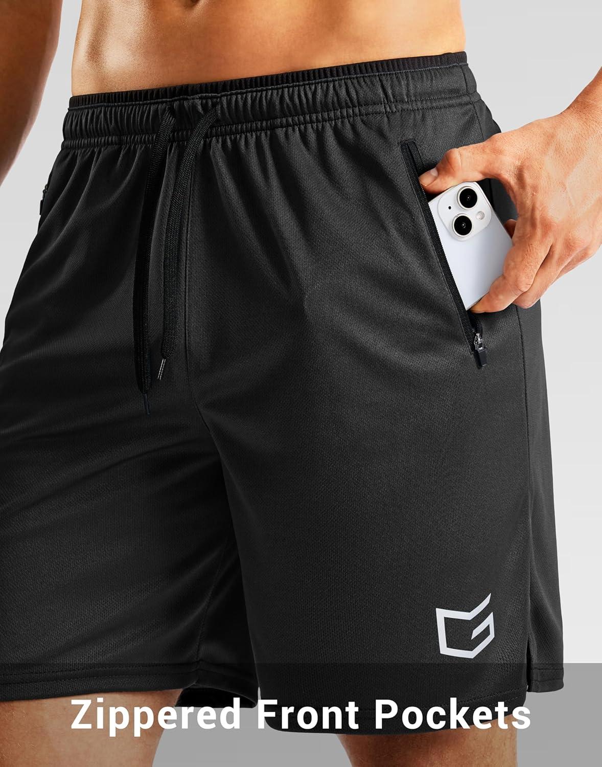 imageG Gradual Mens Gym Workout Shorts Zipper Pockets 5 7 Quick Dry Breathable Runing Athletic Short for MenBlack