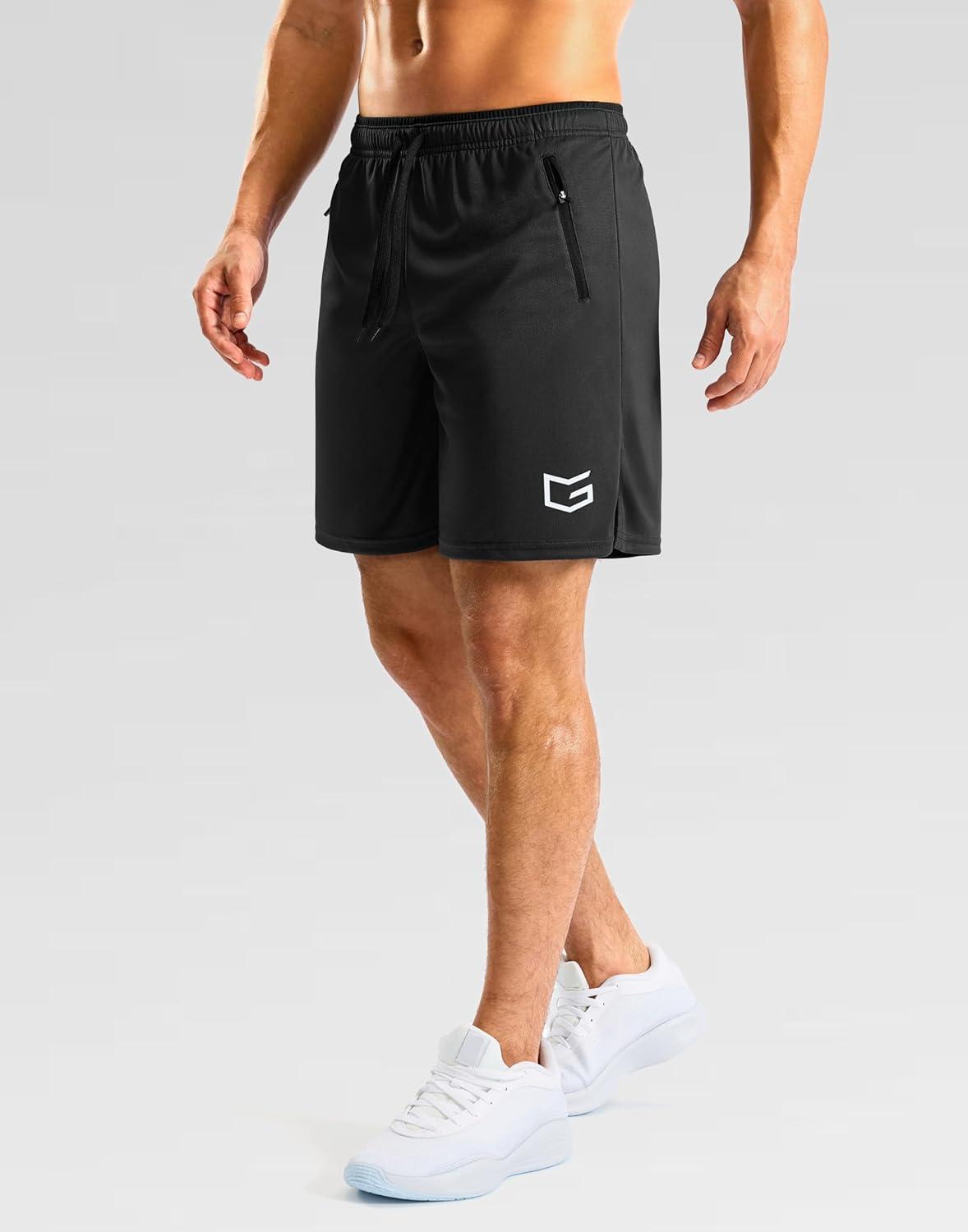imageG Gradual Mens Gym Workout Shorts Zipper Pockets 5 7 Quick Dry Breathable Runing Athletic Short for MenBlack