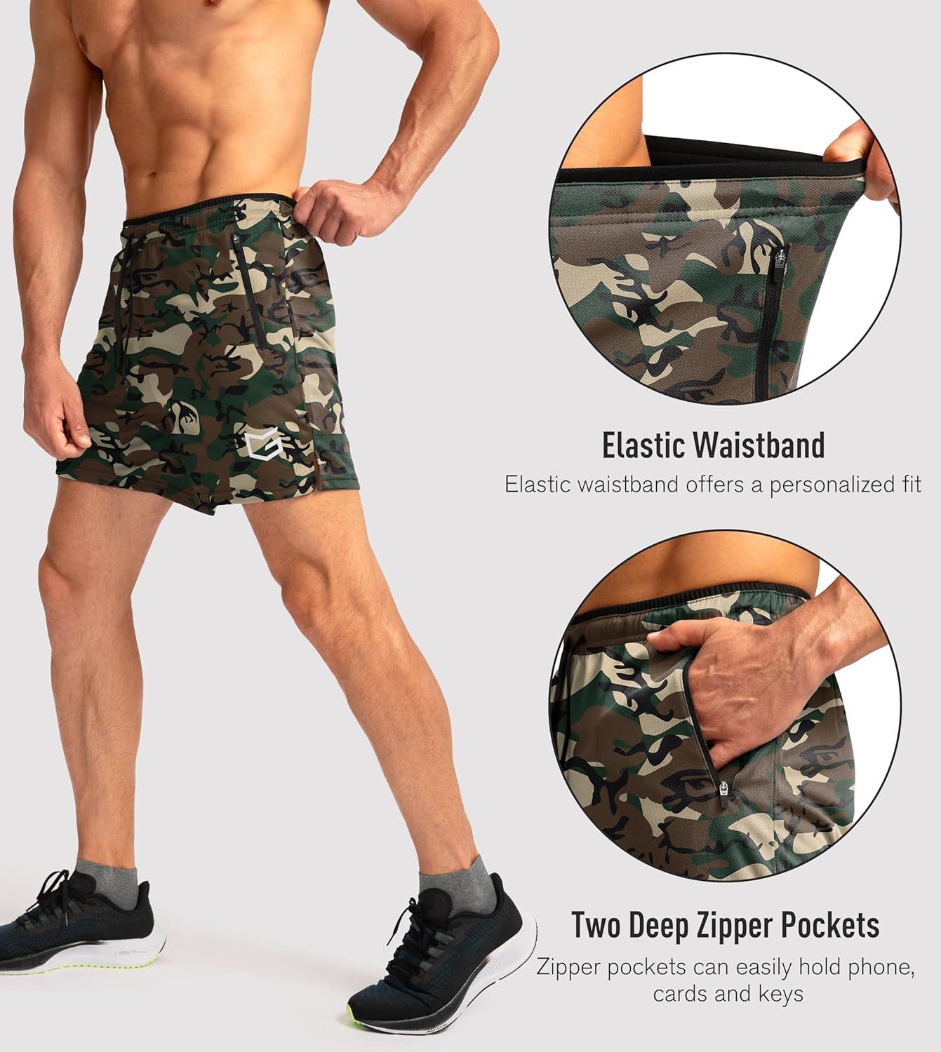 imageG Gradual Mens Gym Workout Shorts Zipper Pockets 5 7 Quick Dry Breathable Runing Athletic Short for MenGreen Camo