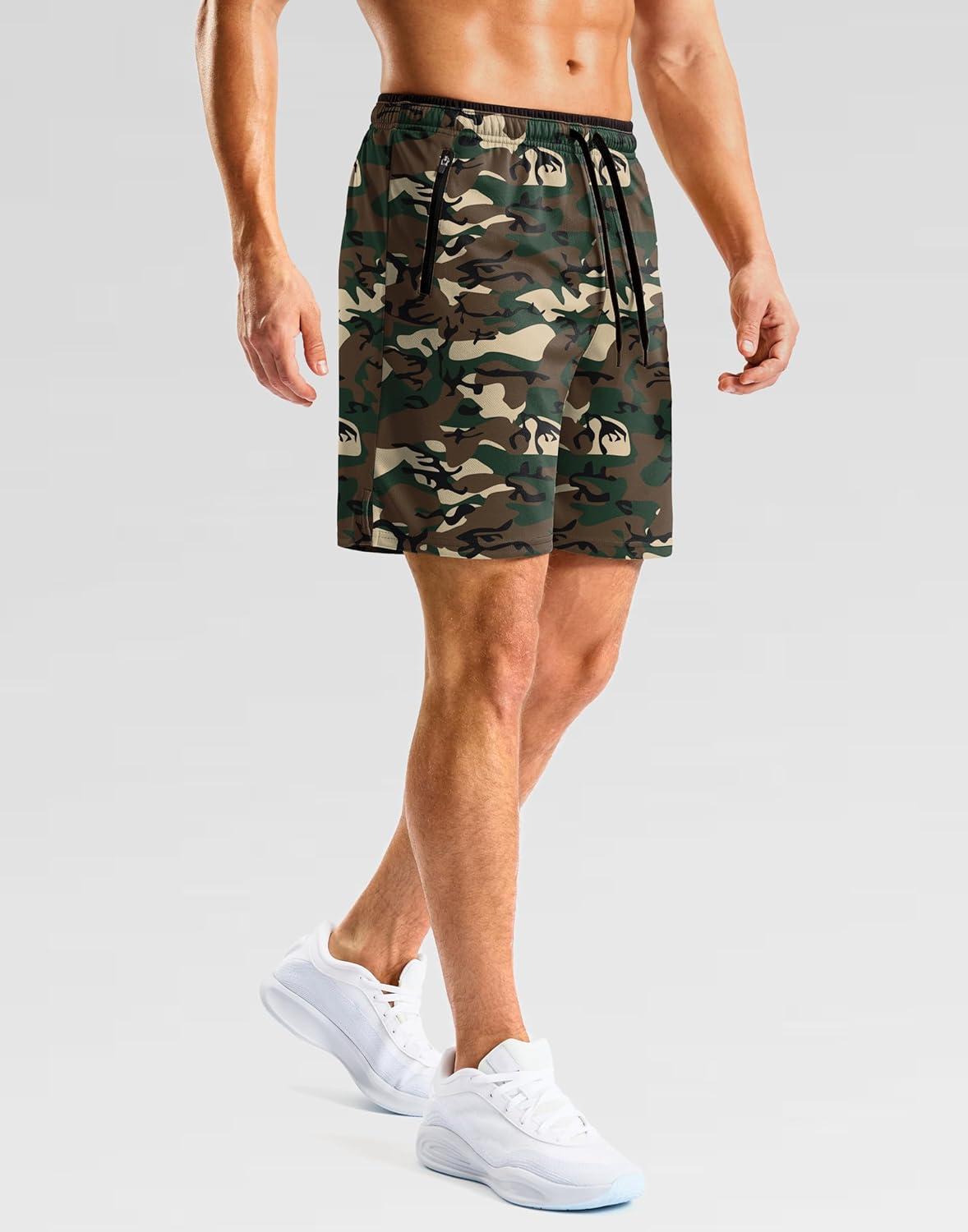 imageG Gradual Mens Gym Workout Shorts Zipper Pockets 5 7 Quick Dry Breathable Runing Athletic Short for MenGreen Camo