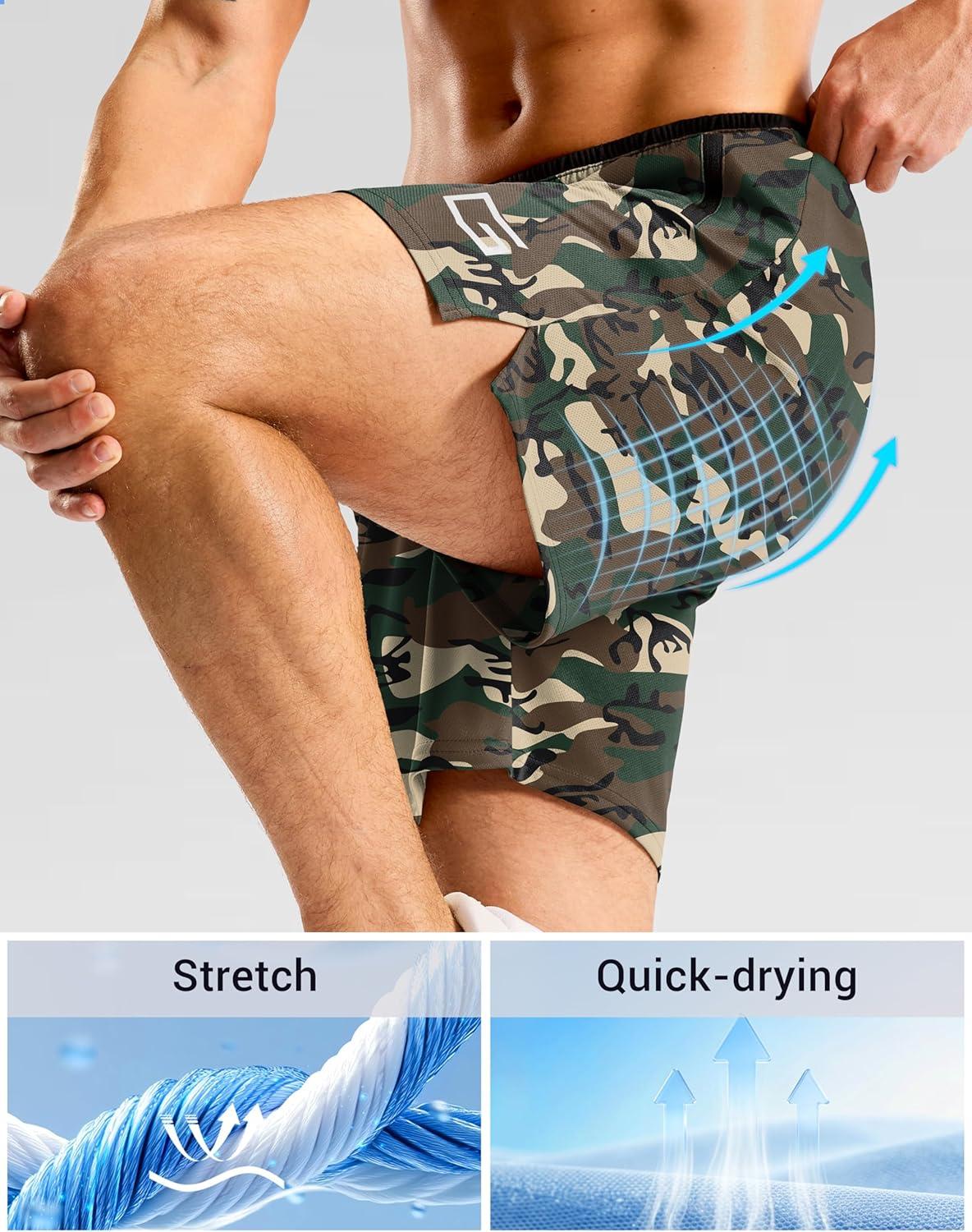 imageG Gradual Mens Gym Workout Shorts Zipper Pockets 5 7 Quick Dry Breathable Runing Athletic Short for MenGreen Camo