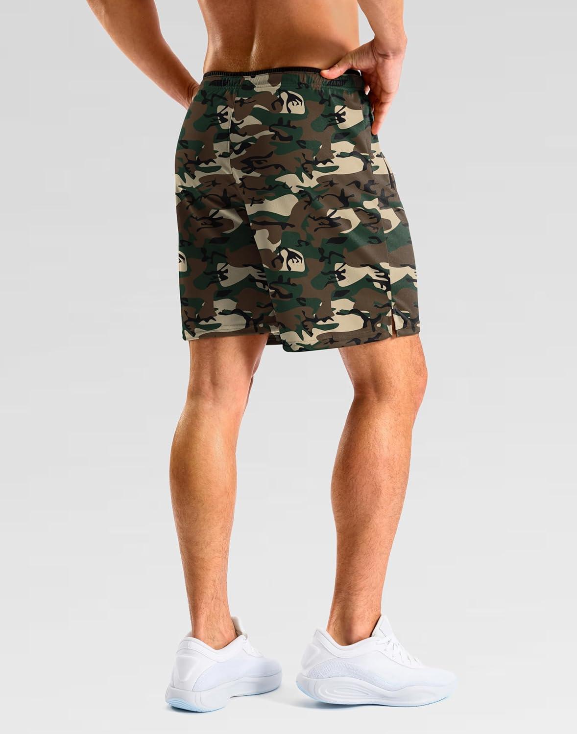 imageG Gradual Mens Gym Workout Shorts Zipper Pockets 5 7 Quick Dry Breathable Runing Athletic Short for MenGreen Camo