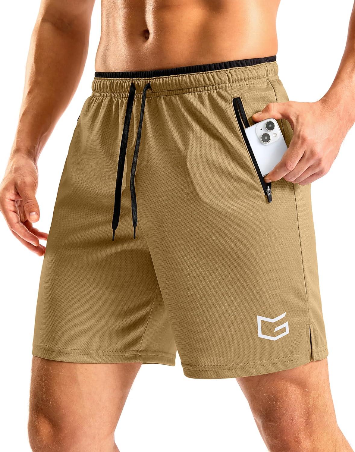imageG Gradual Mens Gym Workout Shorts Zipper Pockets 5 7 Quick Dry Breathable Runing Athletic Short for MenKhaki