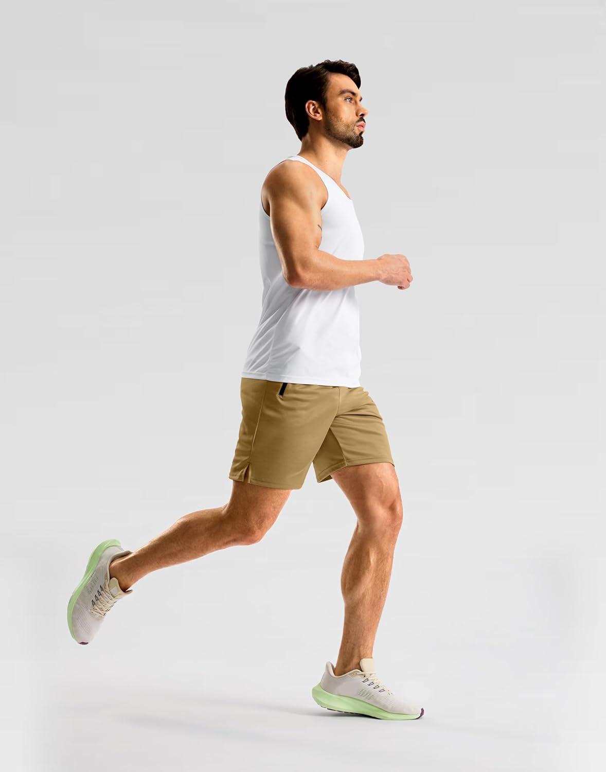 imageG Gradual Mens Gym Workout Shorts Zipper Pockets 5 7 Quick Dry Breathable Runing Athletic Short for MenKhaki