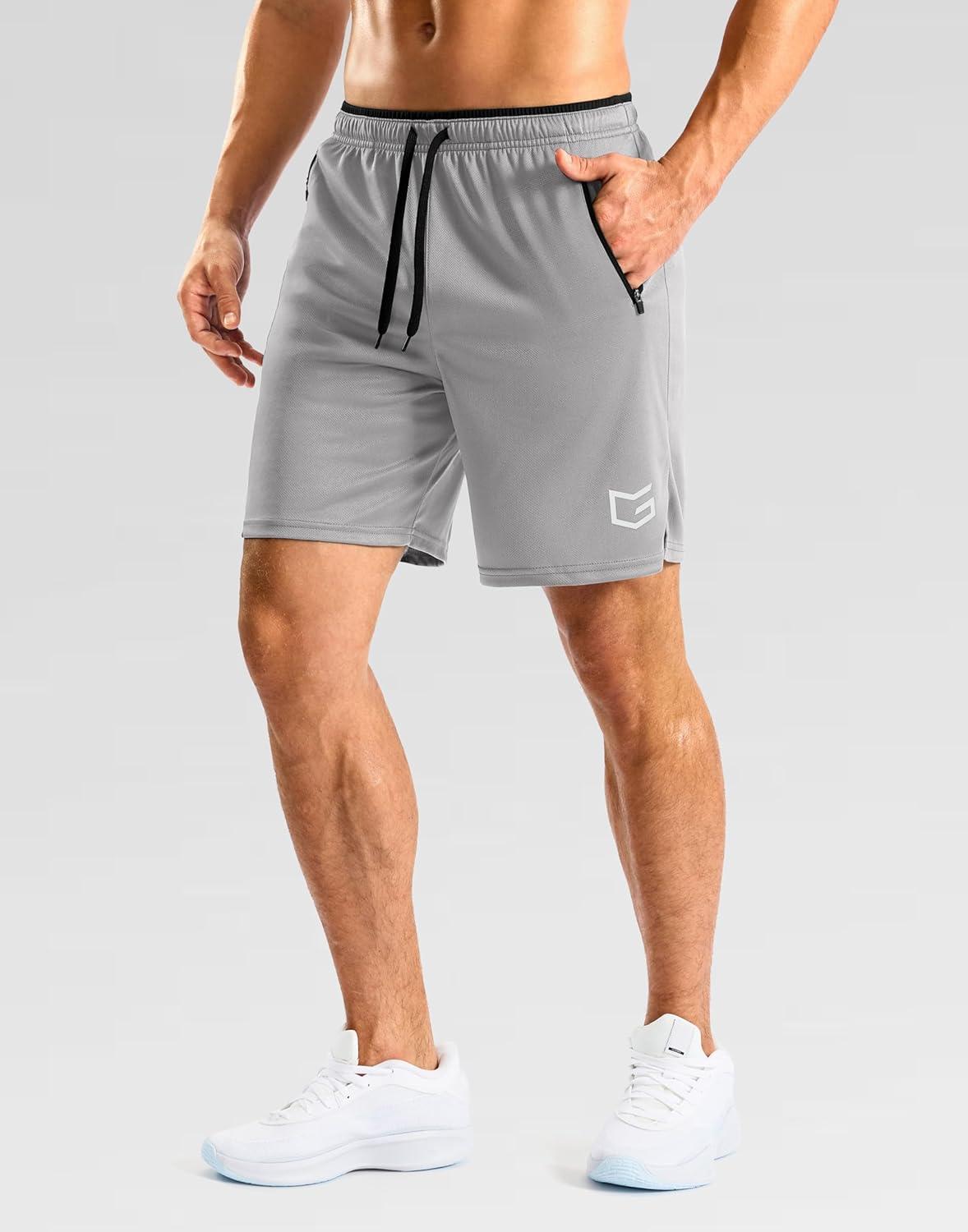 imageG Gradual Mens Gym Workout Shorts Zipper Pockets 5 7 Quick Dry Breathable Runing Athletic Short for MenLight Grey