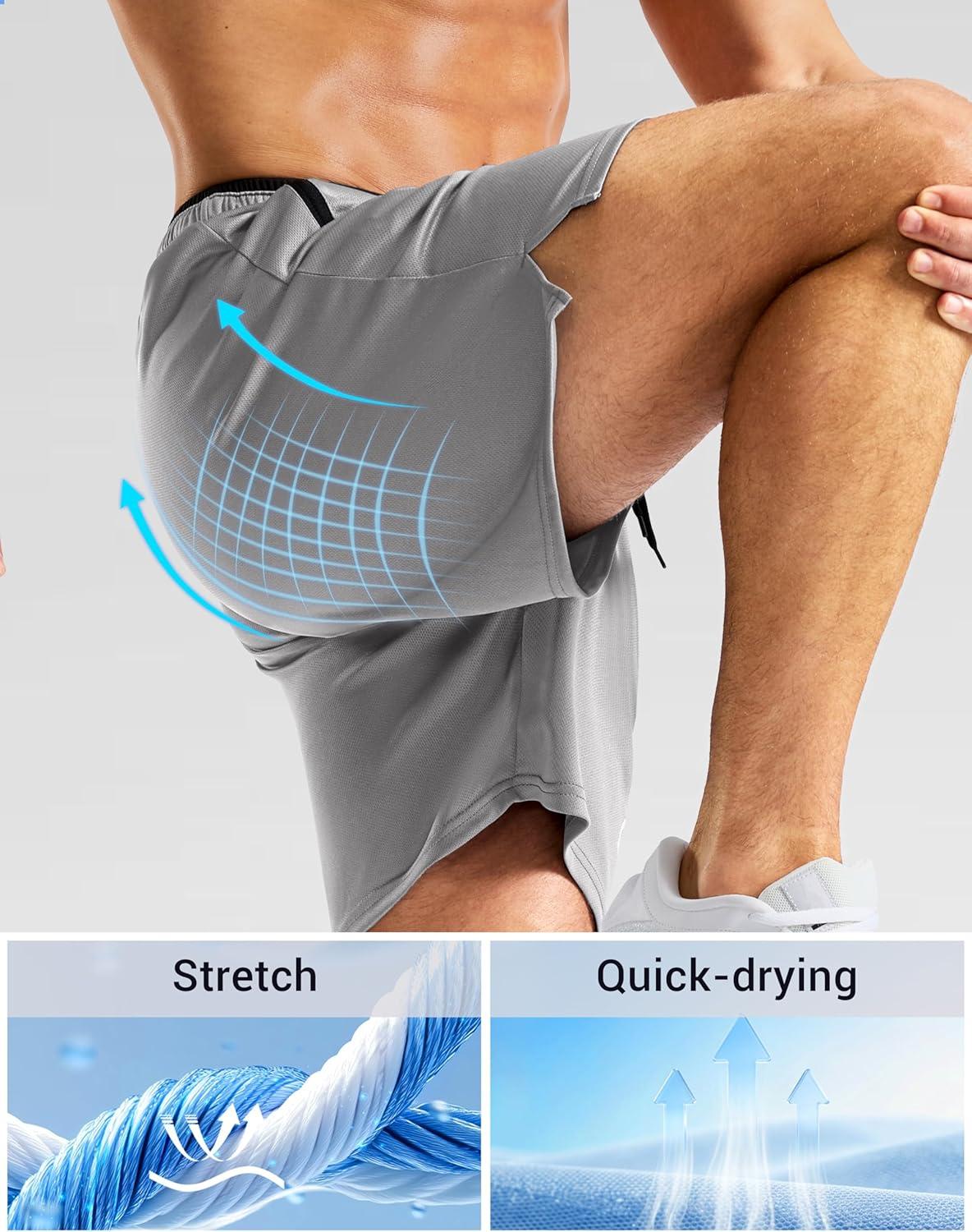 imageG Gradual Mens Gym Workout Shorts Zipper Pockets 5 7 Quick Dry Breathable Runing Athletic Short for MenLight Grey