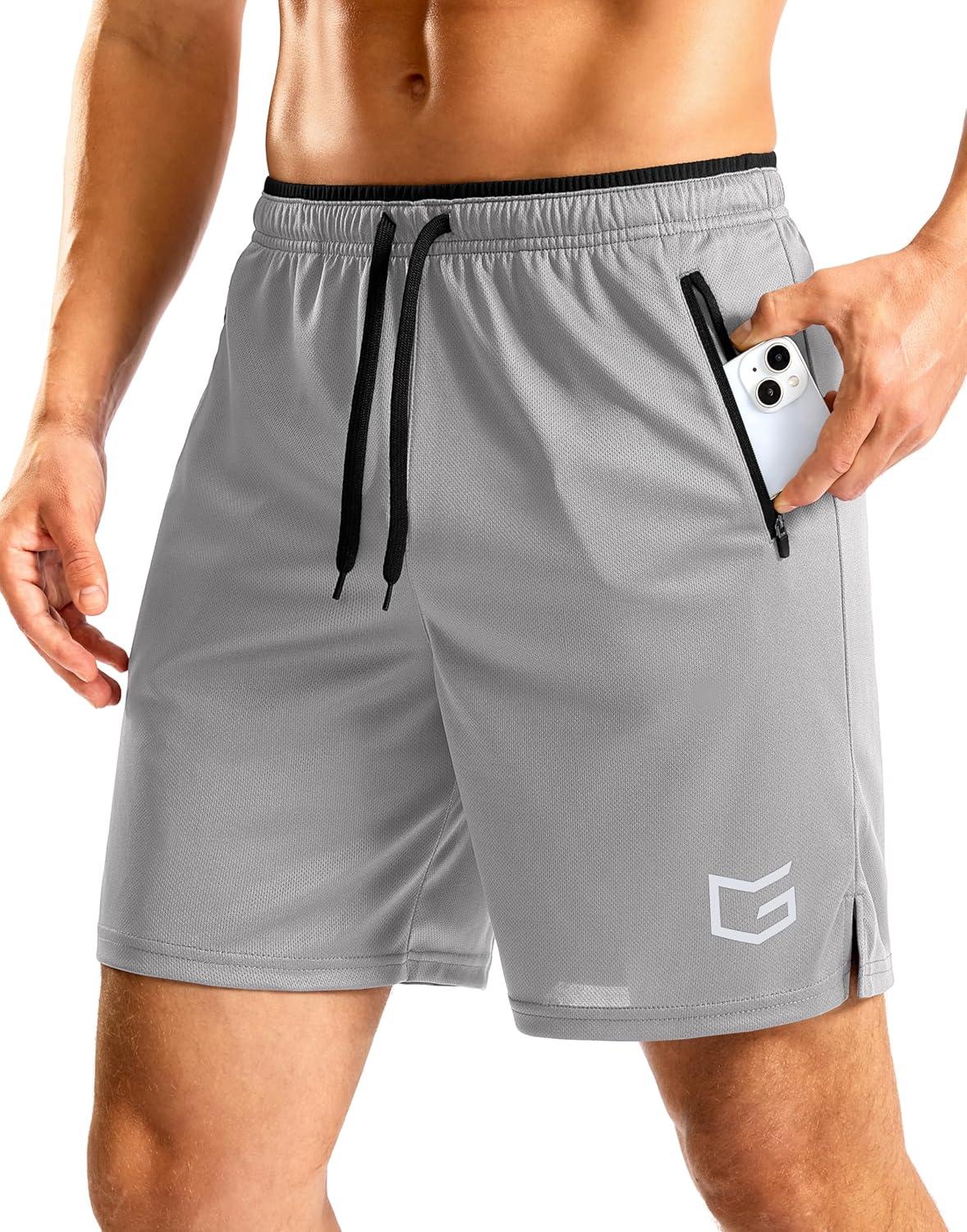 imageG Gradual Mens Gym Workout Shorts Zipper Pockets 5 7 Quick Dry Breathable Runing Athletic Short for MenLight Grey