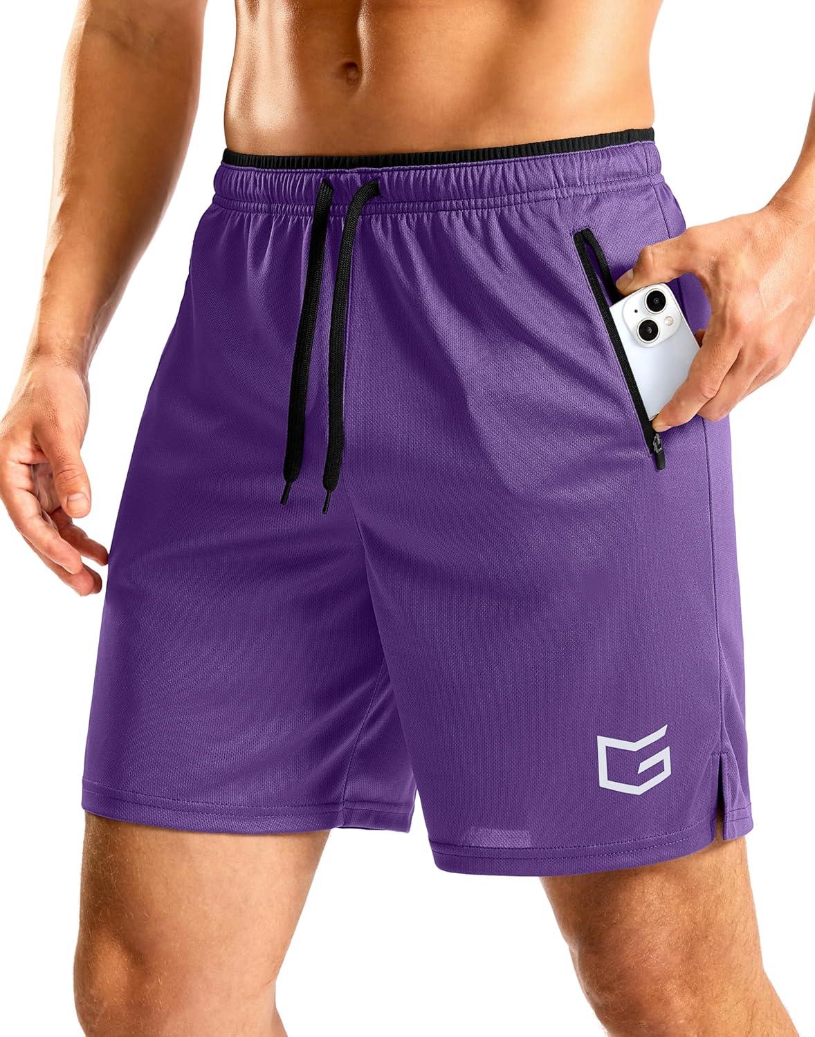 imageG Gradual Mens Gym Workout Shorts Zipper Pockets 5 7 Quick Dry Breathable Runing Athletic Short for MenPurple