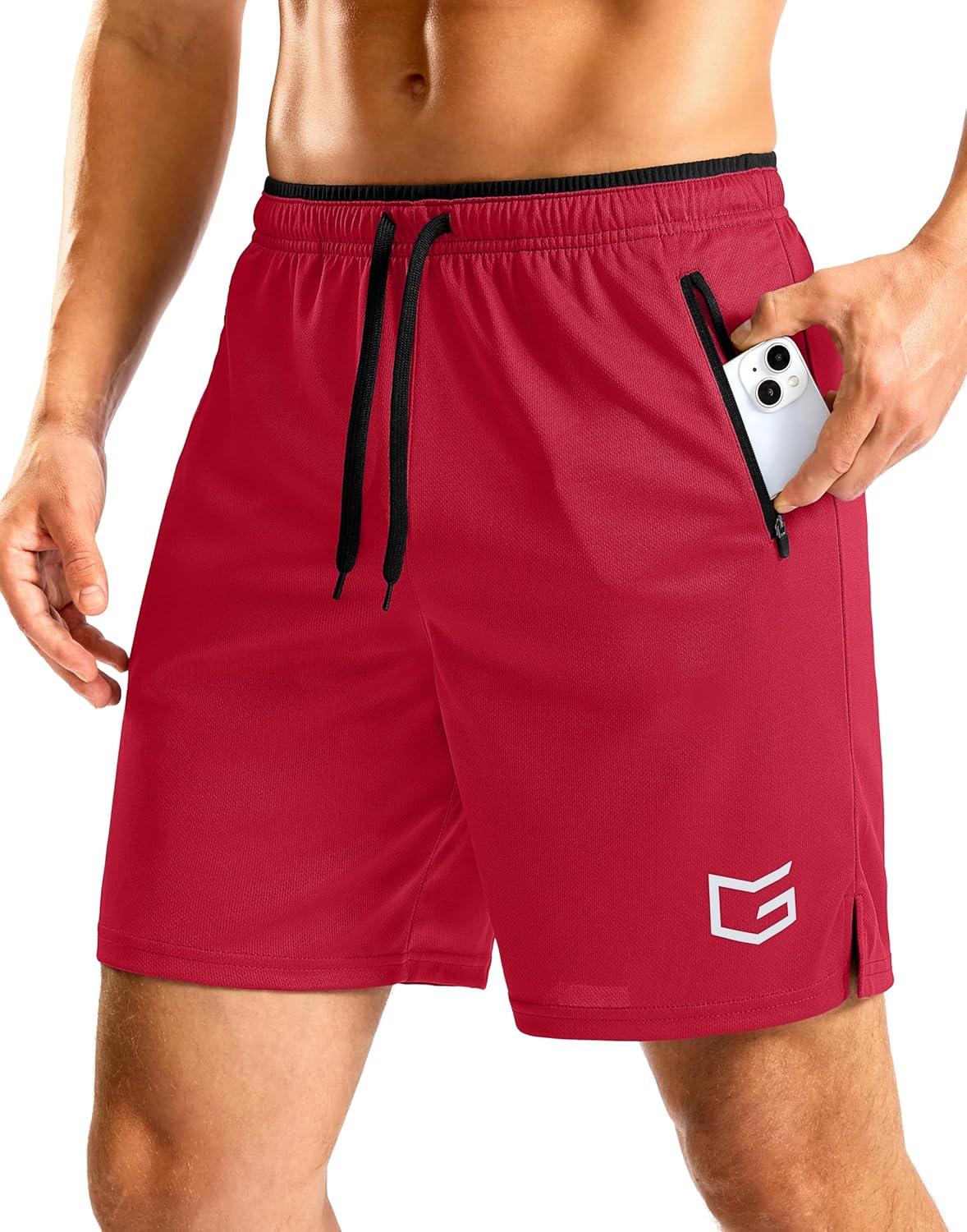 imageG Gradual Mens Gym Workout Shorts Zipper Pockets 5 7 Quick Dry Breathable Runing Athletic Short for MenRed