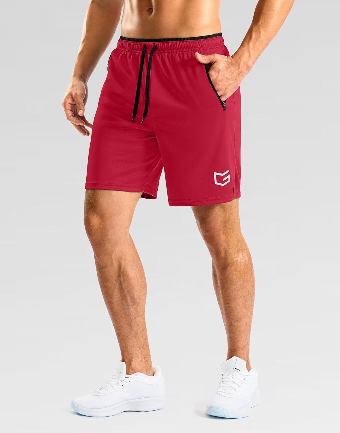 imageG Gradual Mens Gym Workout Shorts Zipper Pockets 5 7 Quick Dry Breathable Runing Athletic Short for MenRed