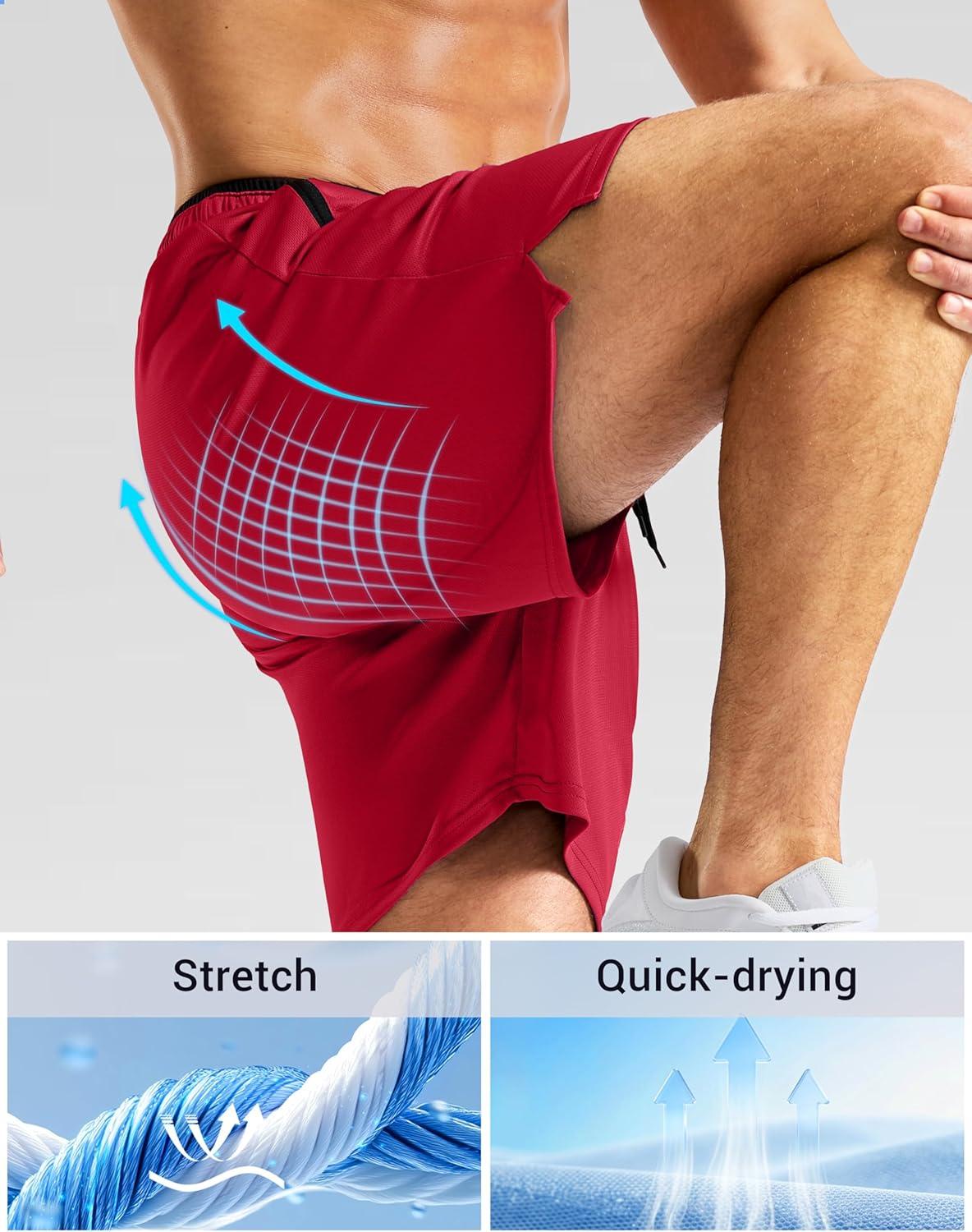 imageG Gradual Mens Gym Workout Shorts Zipper Pockets 5 7 Quick Dry Breathable Runing Athletic Short for MenRed