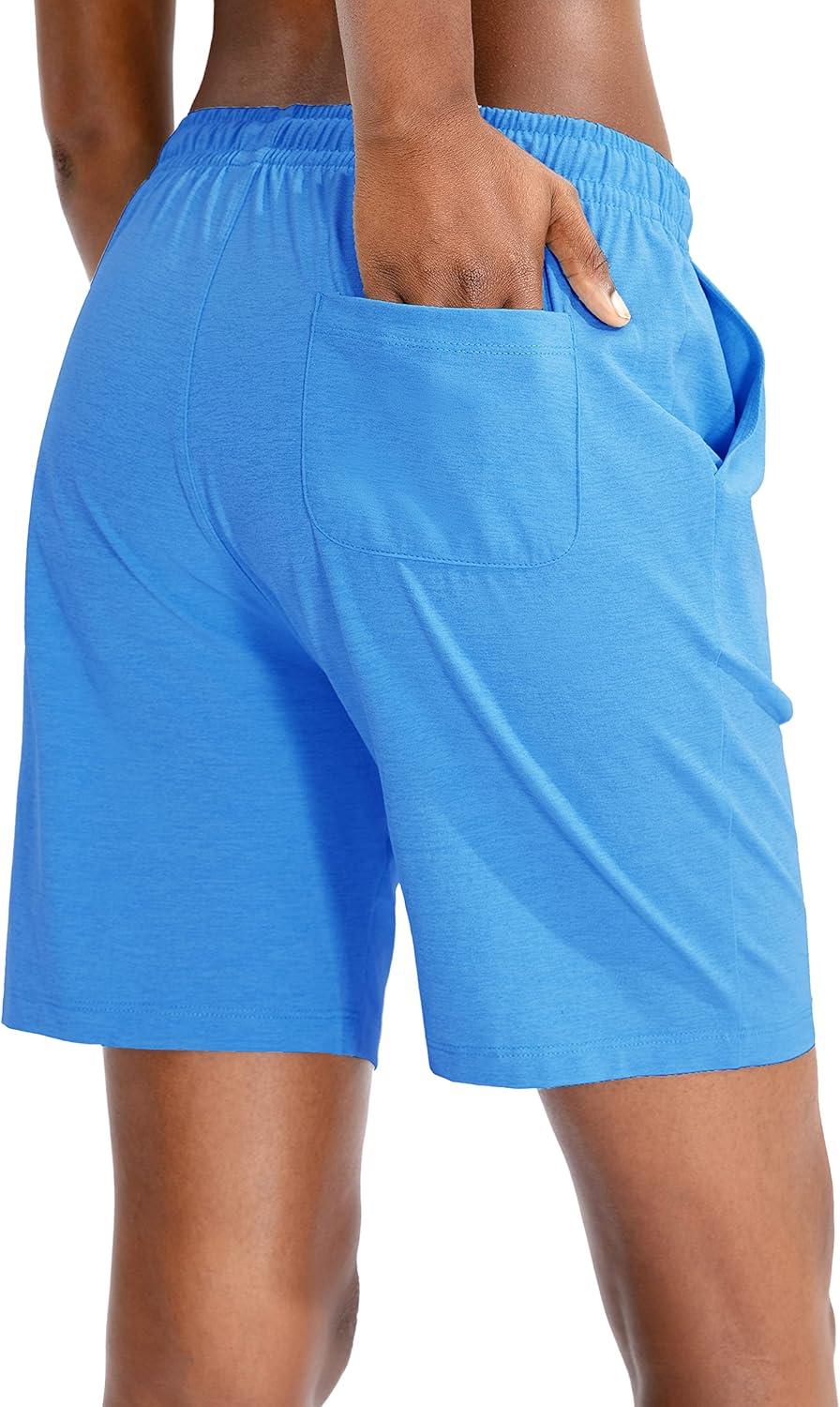imageG Gradual Womens 7 9 Shorts with Deep Pockets Elastic Waist Bermuda Jersey Long Shorts for Woman Lounge WalkingBright Blue