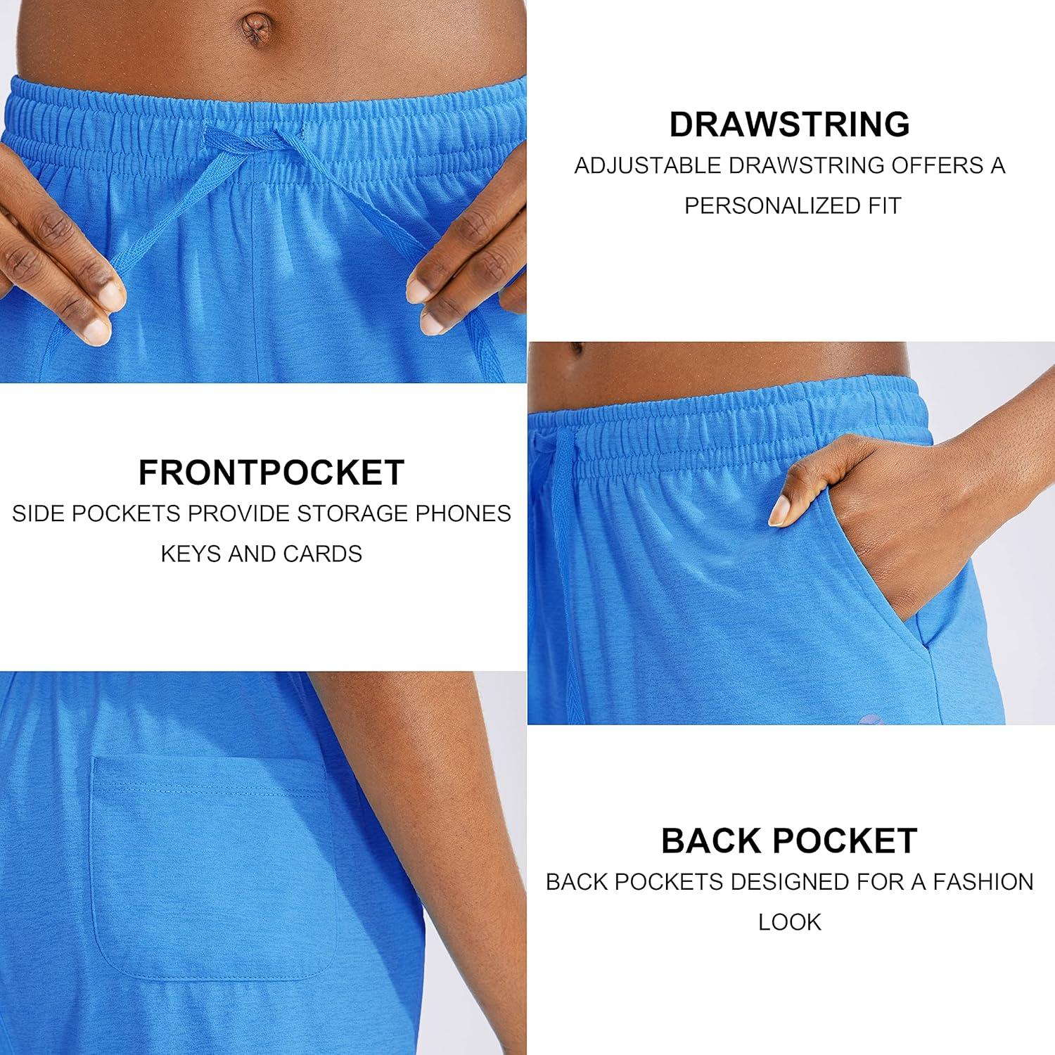 imageG Gradual Womens 7 9 Shorts with Deep Pockets Elastic Waist Bermuda Jersey Long Shorts for Woman Lounge WalkingBright Blue