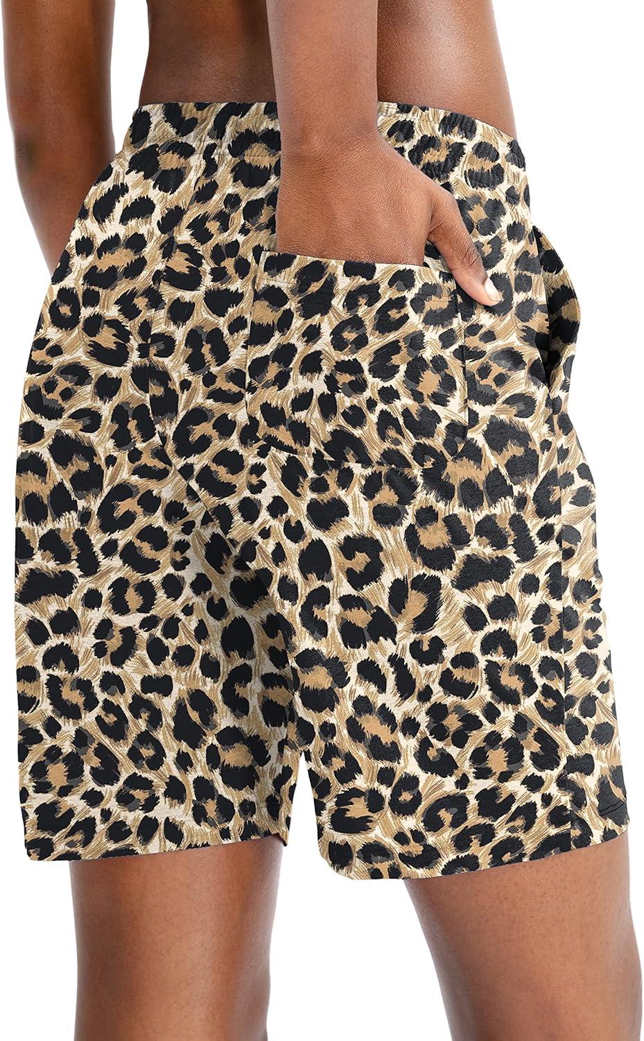 imageG Gradual Womens 7 9 Shorts with Deep Pockets Elastic Waist Bermuda Jersey Long Shorts for Woman Lounge WalkingBrown Leopard