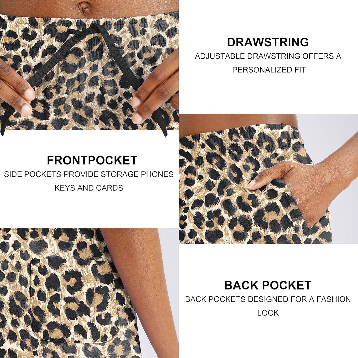 imageG Gradual Womens 7 9 Shorts with Deep Pockets Elastic Waist Bermuda Jersey Long Shorts for Woman Lounge WalkingBrown Leopard