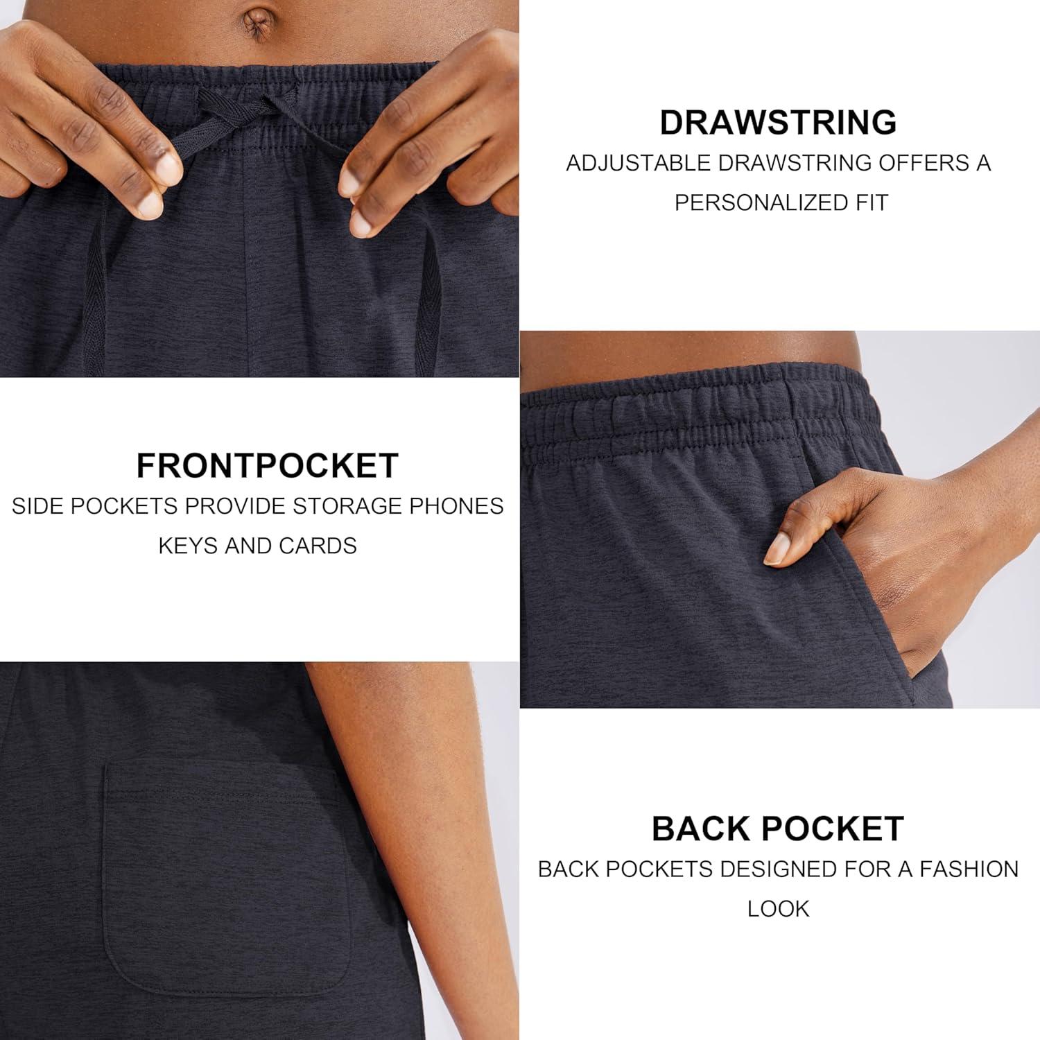 imageG Gradual Womens 7 9 Shorts with Deep Pockets Elastic Waist Bermuda Jersey Long Shorts for Woman Lounge WalkingCharcoal