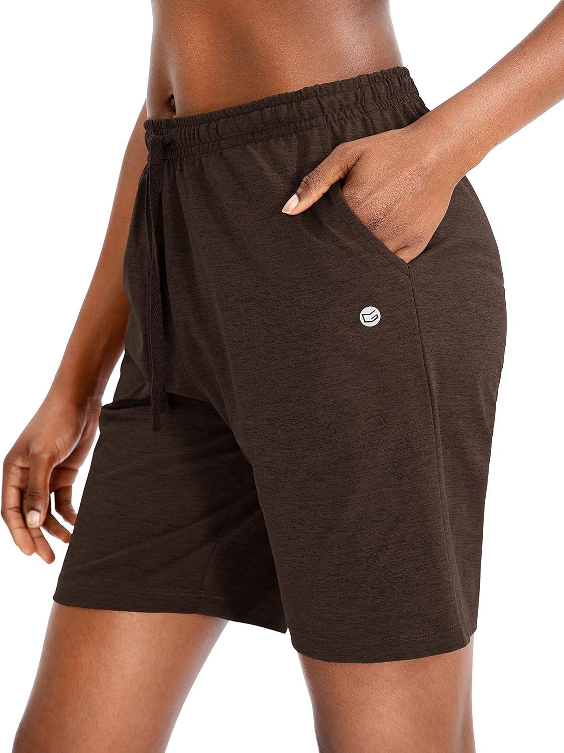imageG Gradual Womens 7 9 Shorts with Deep Pockets Elastic Waist Bermuda Jersey Long Shorts for Woman Lounge WalkingCoffee