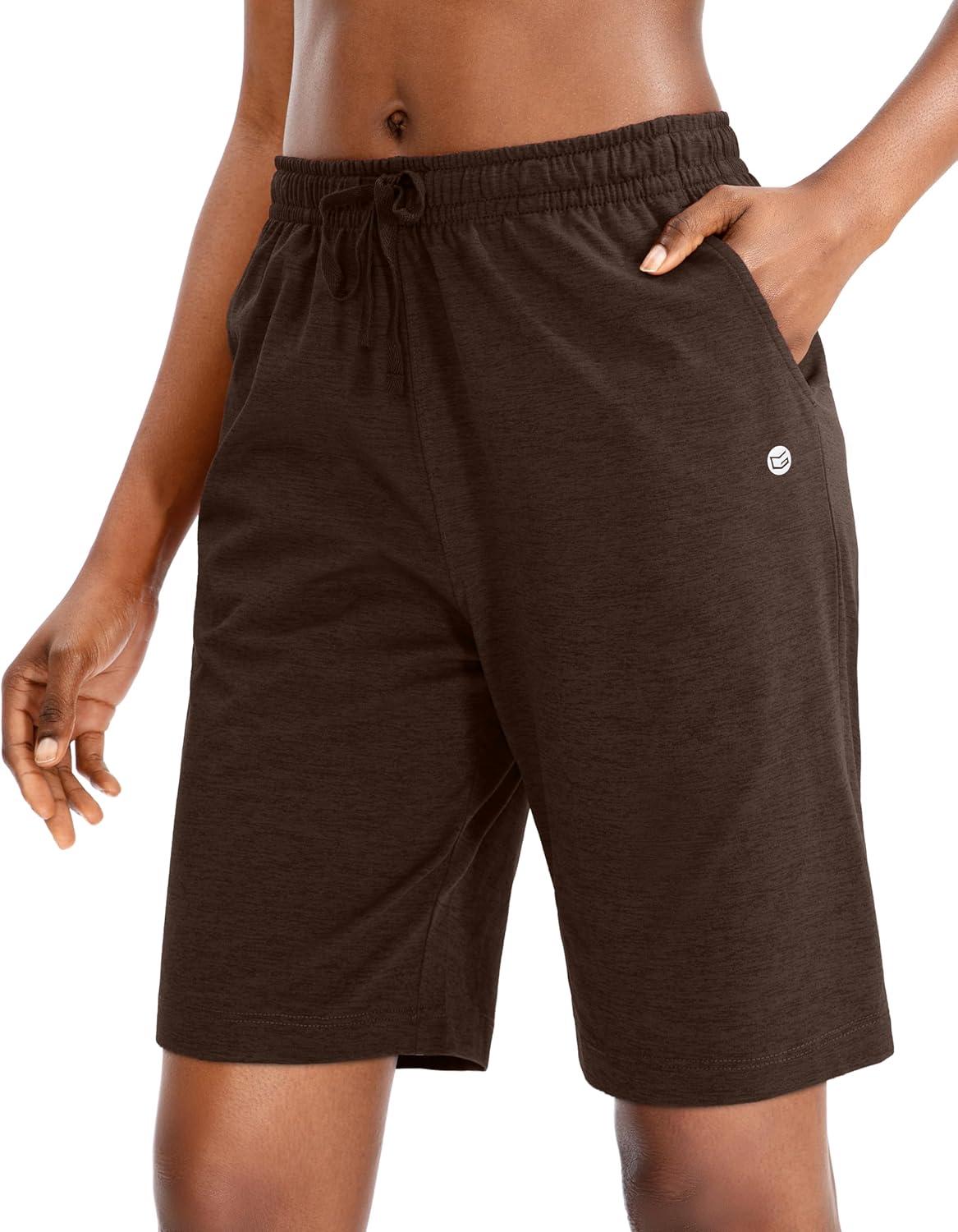 imageG Gradual Womens 7 9 Shorts with Deep Pockets Elastic Waist Bermuda Jersey Long Shorts for Woman Lounge WalkingCoffee