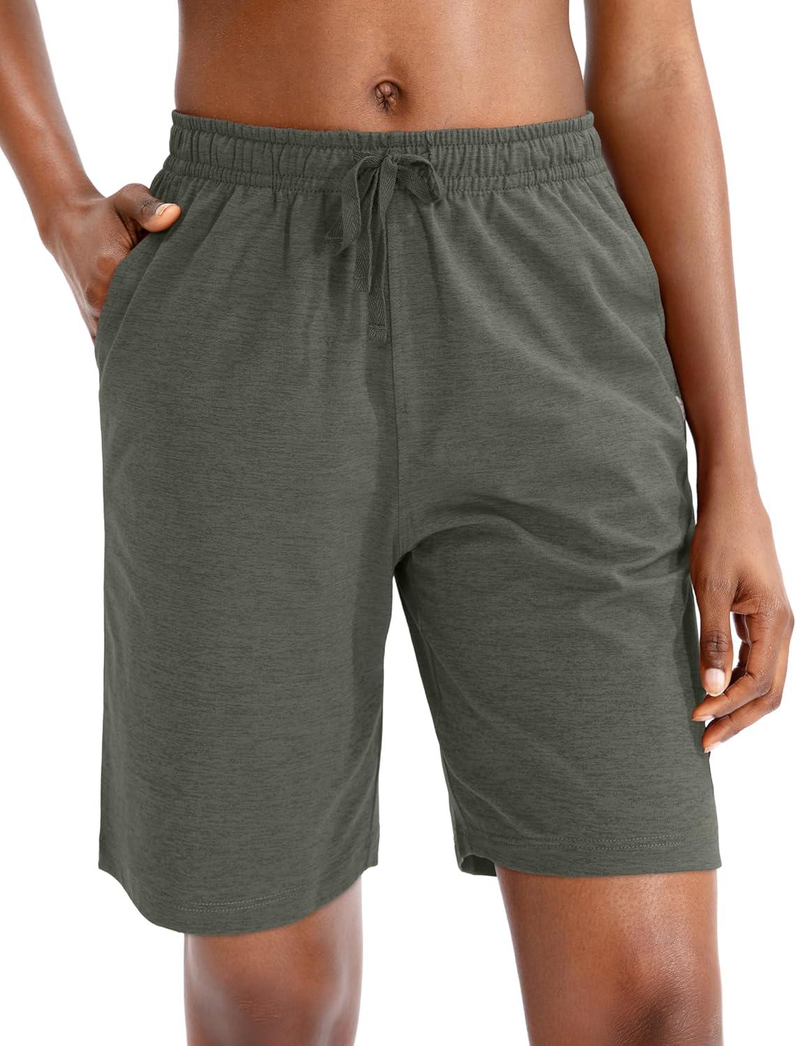 imageG Gradual Womens 7 9 Shorts with Deep Pockets Elastic Waist Bermuda Jersey Long Shorts for Woman Lounge WalkingDark Green