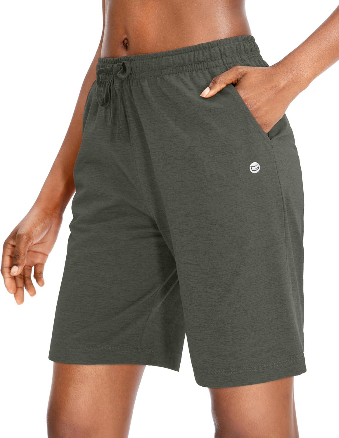 imageG Gradual Womens 7 9 Shorts with Deep Pockets Elastic Waist Bermuda Jersey Long Shorts for Woman Lounge WalkingDark Green