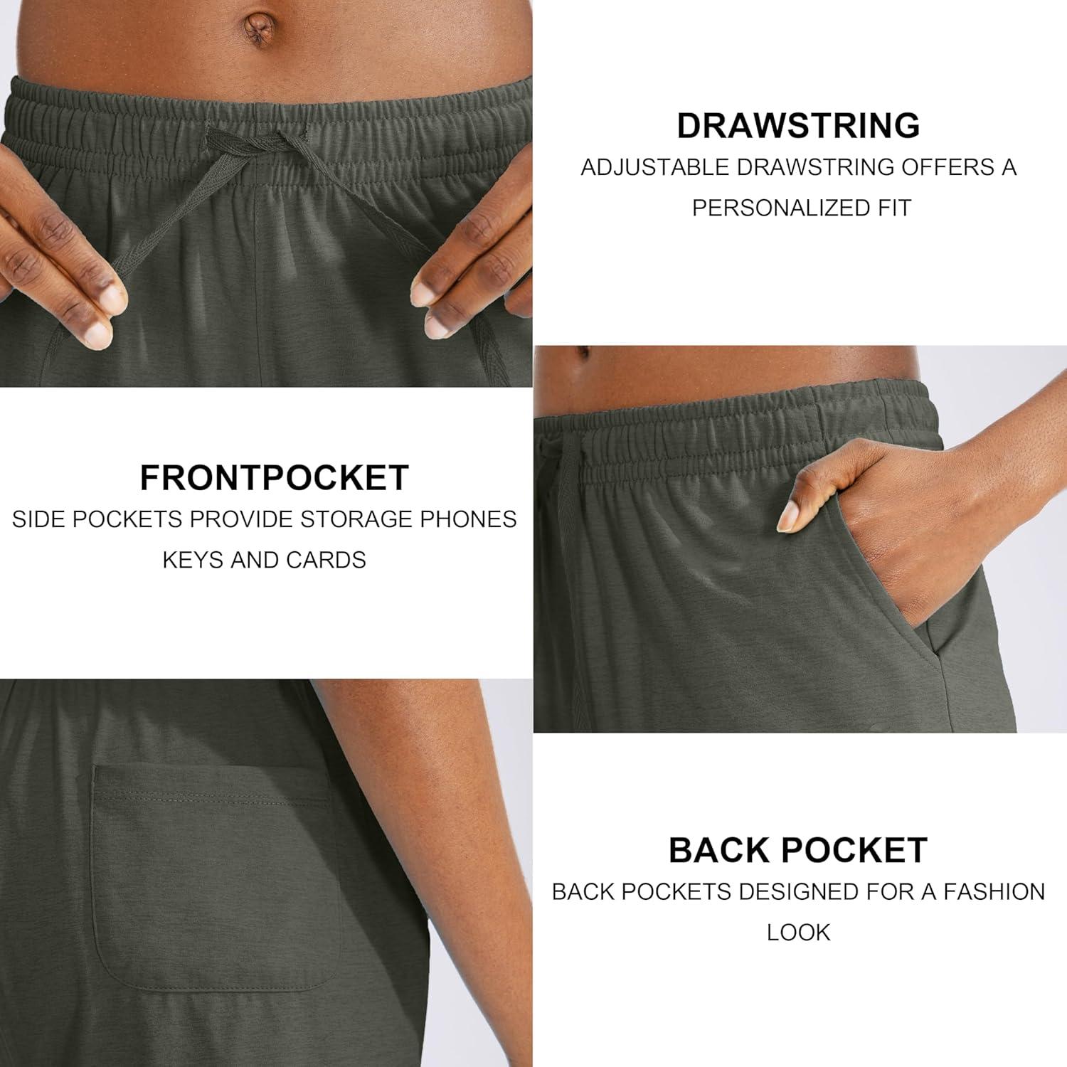 imageG Gradual Womens 7 9 Shorts with Deep Pockets Elastic Waist Bermuda Jersey Long Shorts for Woman Lounge WalkingDark Green