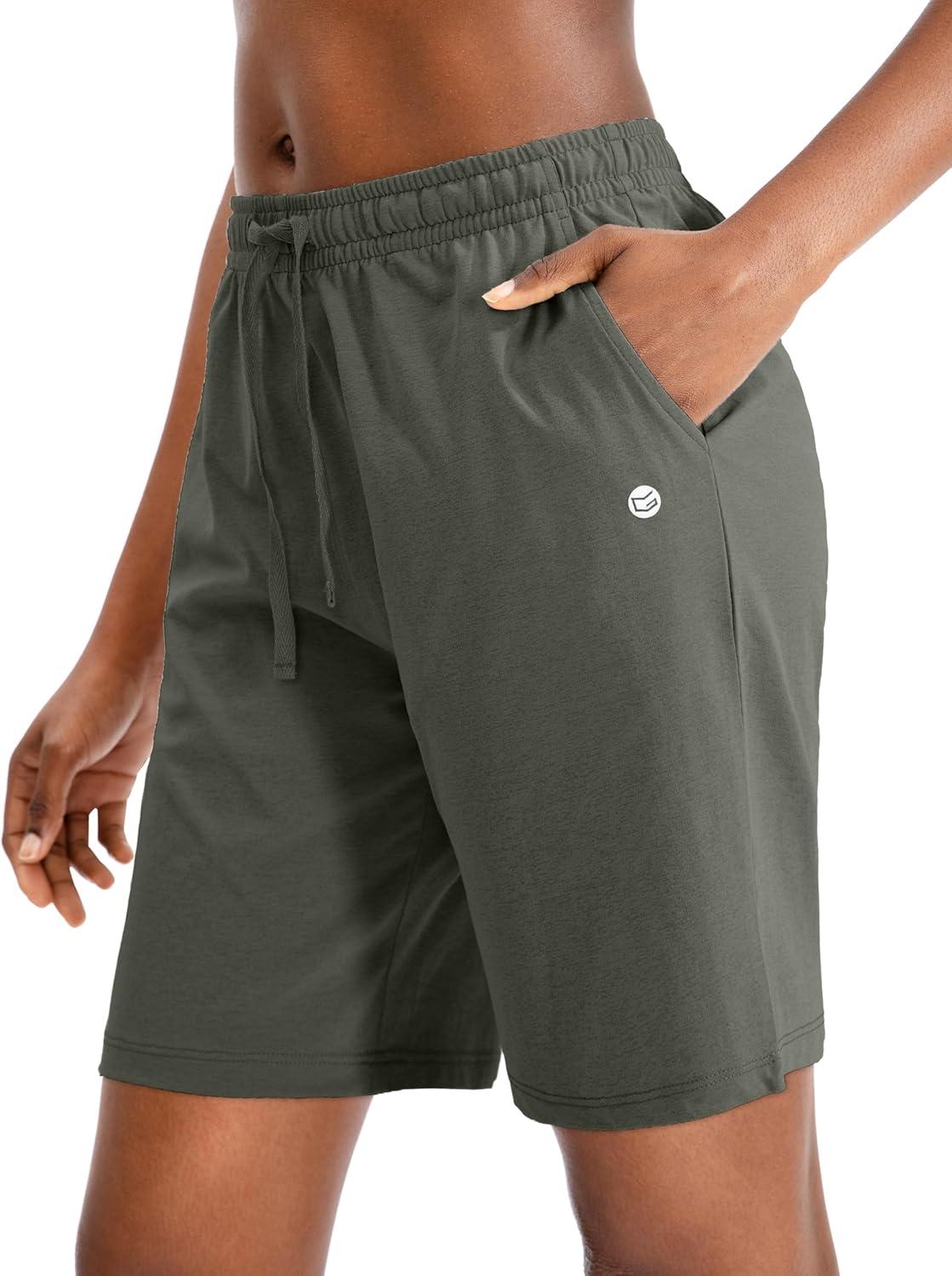 imageG Gradual Womens 7 9 Shorts with Deep Pockets Elastic Waist Bermuda Jersey Long Shorts for Woman Lounge WalkingDark Green