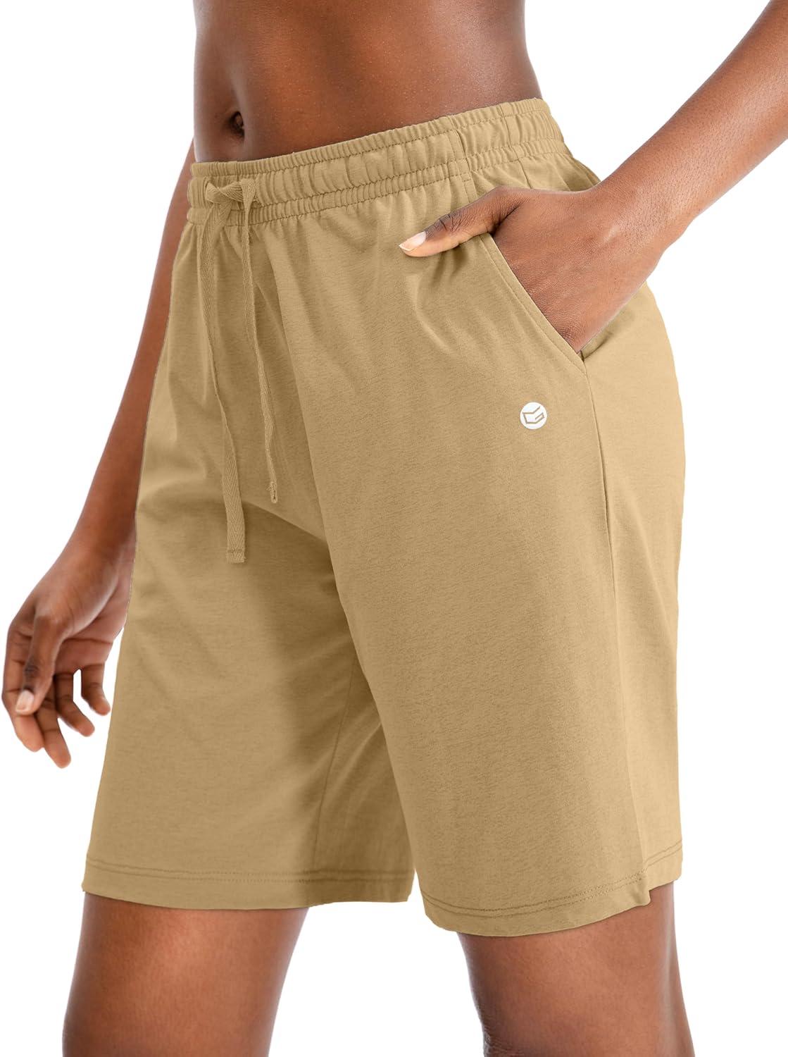 imageG Gradual Womens 7 9 Shorts with Deep Pockets Elastic Waist Bermuda Jersey Long Shorts for Woman Lounge WalkingDark Khaki