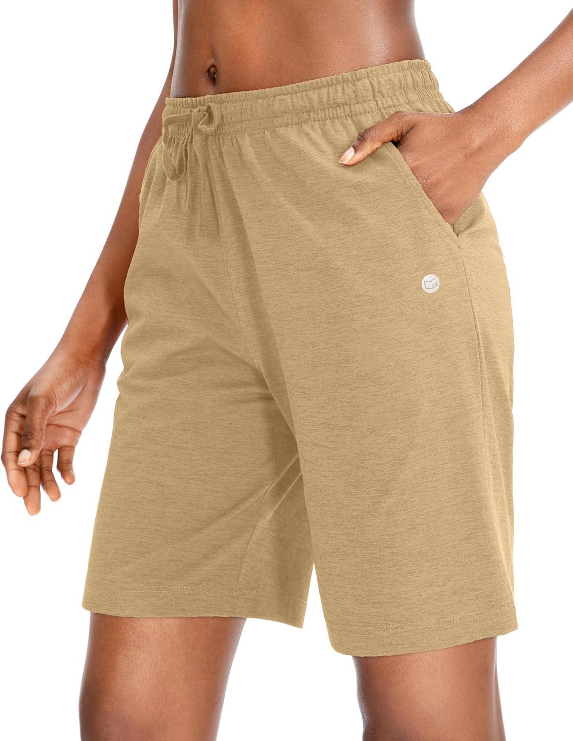 imageG Gradual Womens 7 9 Shorts with Deep Pockets Elastic Waist Bermuda Jersey Long Shorts for Woman Lounge WalkingDark Khaki
