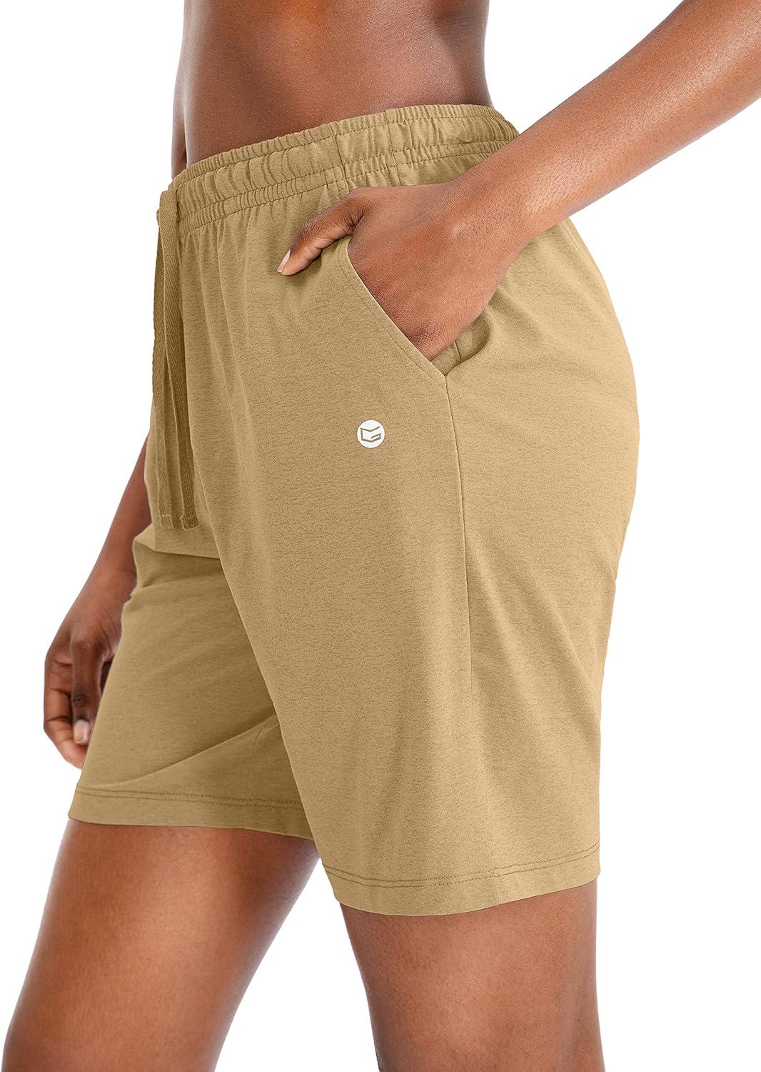imageG Gradual Womens 7 9 Shorts with Deep Pockets Elastic Waist Bermuda Jersey Long Shorts for Woman Lounge WalkingDark Khaki