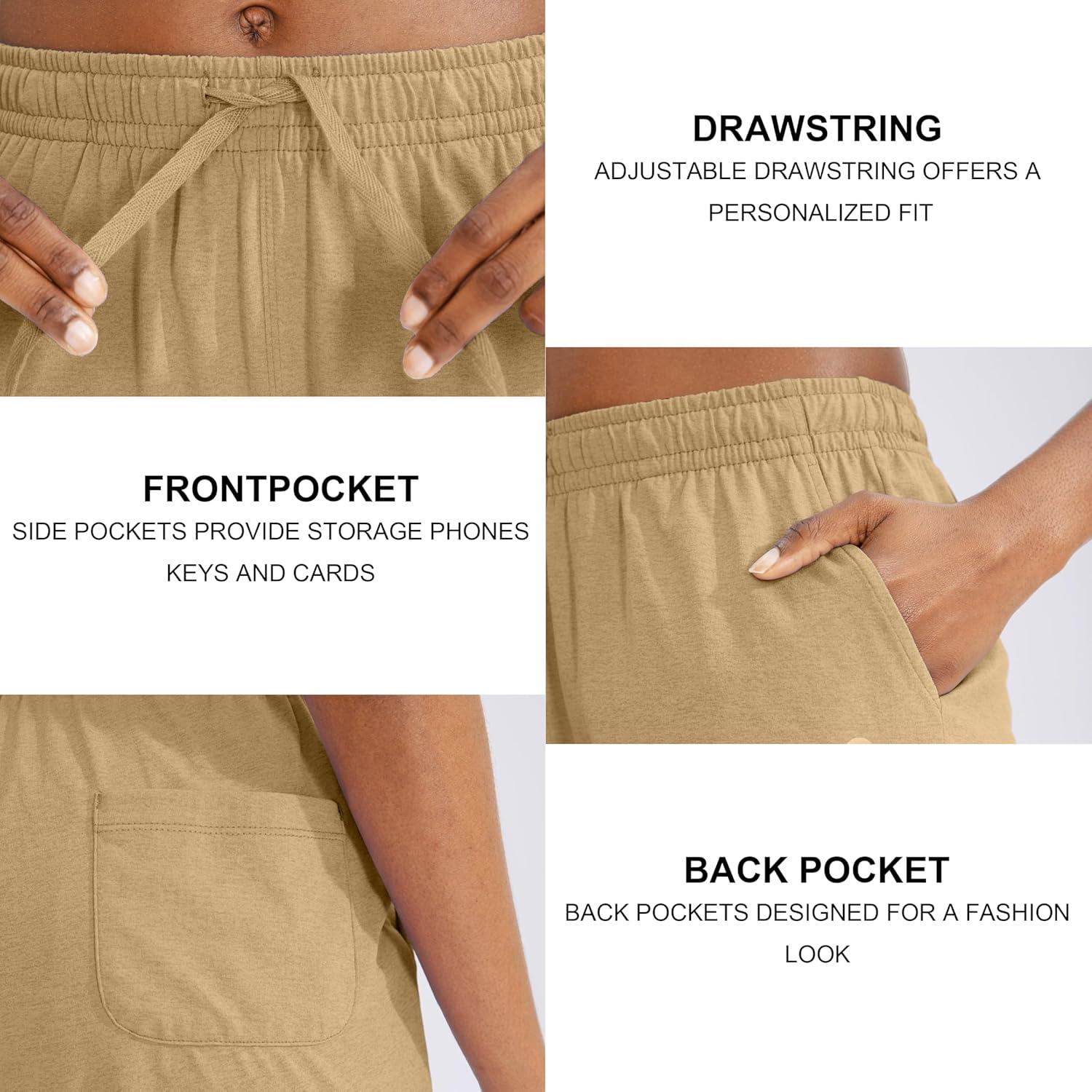 imageG Gradual Womens 7 9 Shorts with Deep Pockets Elastic Waist Bermuda Jersey Long Shorts for Woman Lounge WalkingDark Khaki