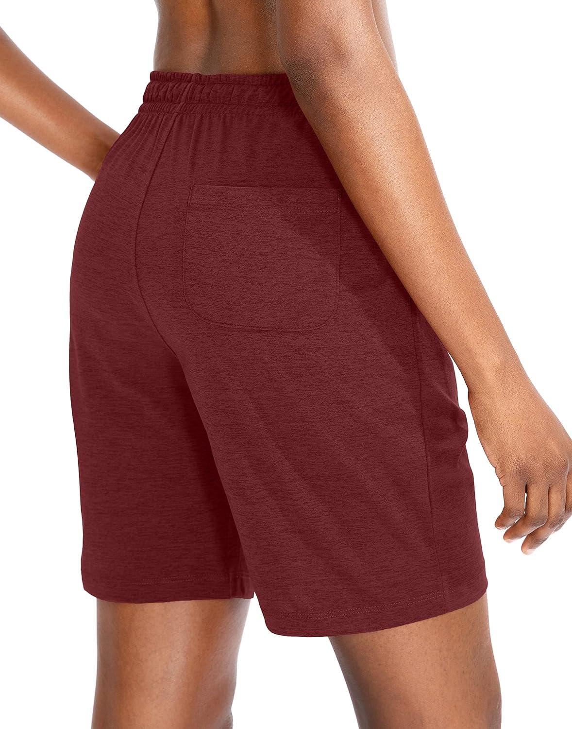 imageG Gradual Womens 7 9 Shorts with Deep Pockets Elastic Waist Bermuda Jersey Long Shorts for Woman Lounge WalkingDark Red