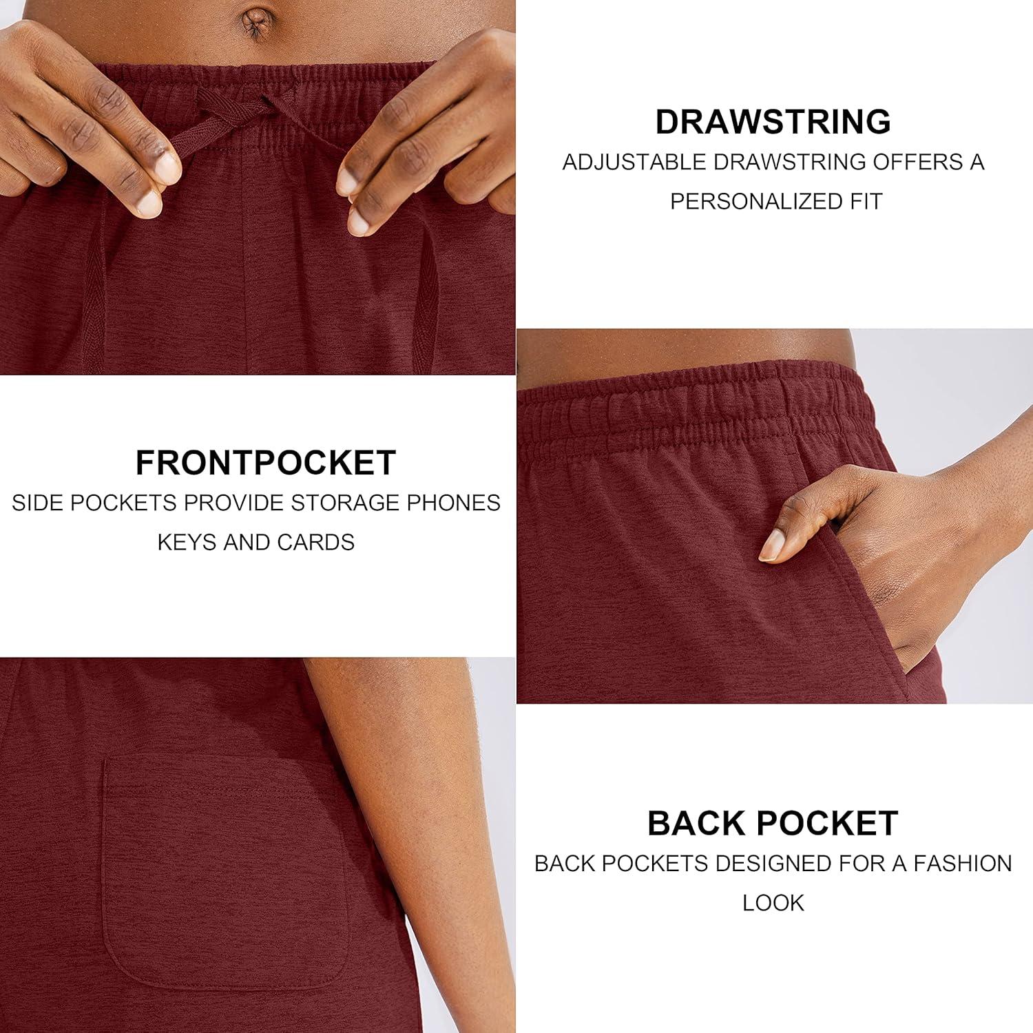 imageG Gradual Womens 7 9 Shorts with Deep Pockets Elastic Waist Bermuda Jersey Long Shorts for Woman Lounge WalkingDark Red