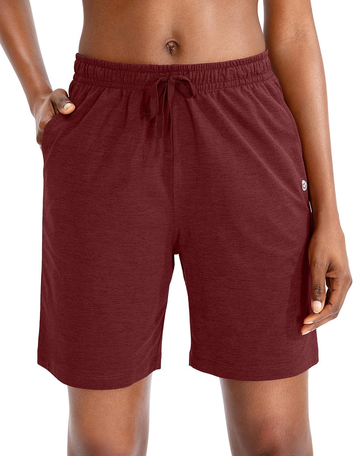 imageG Gradual Womens 7 9 Shorts with Deep Pockets Elastic Waist Bermuda Jersey Long Shorts for Woman Lounge WalkingDark Red