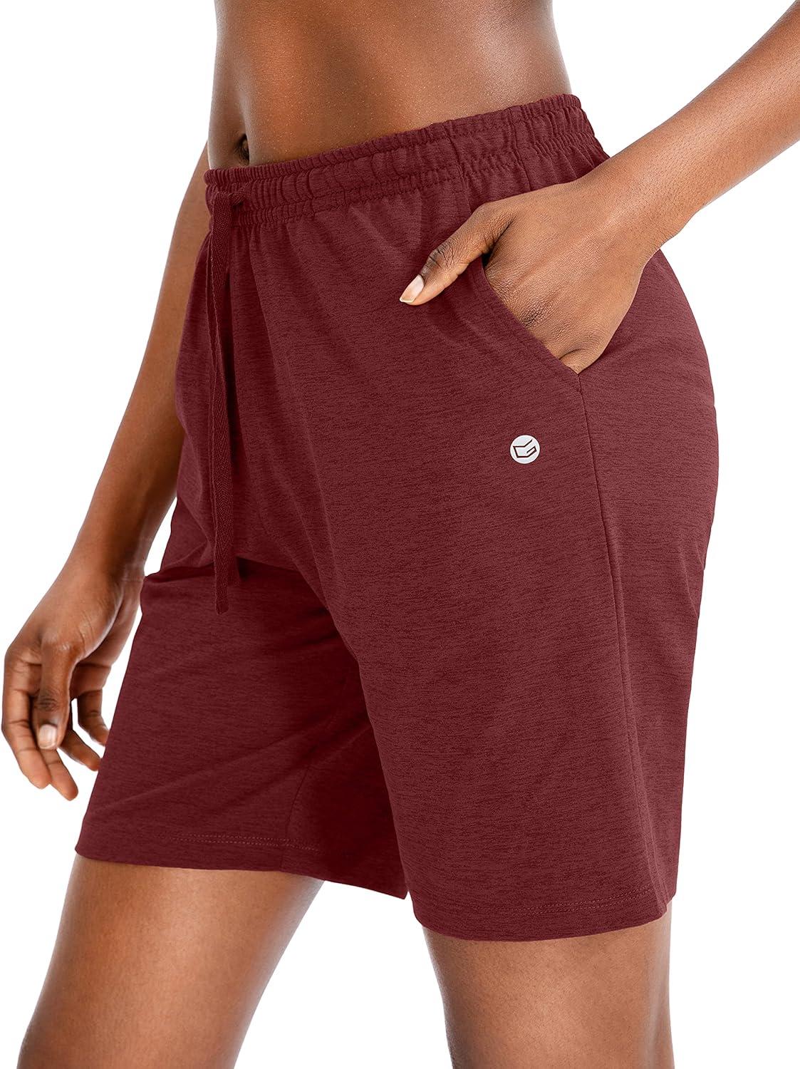 imageG Gradual Womens 7 9 Shorts with Deep Pockets Elastic Waist Bermuda Jersey Long Shorts for Woman Lounge WalkingDark Red