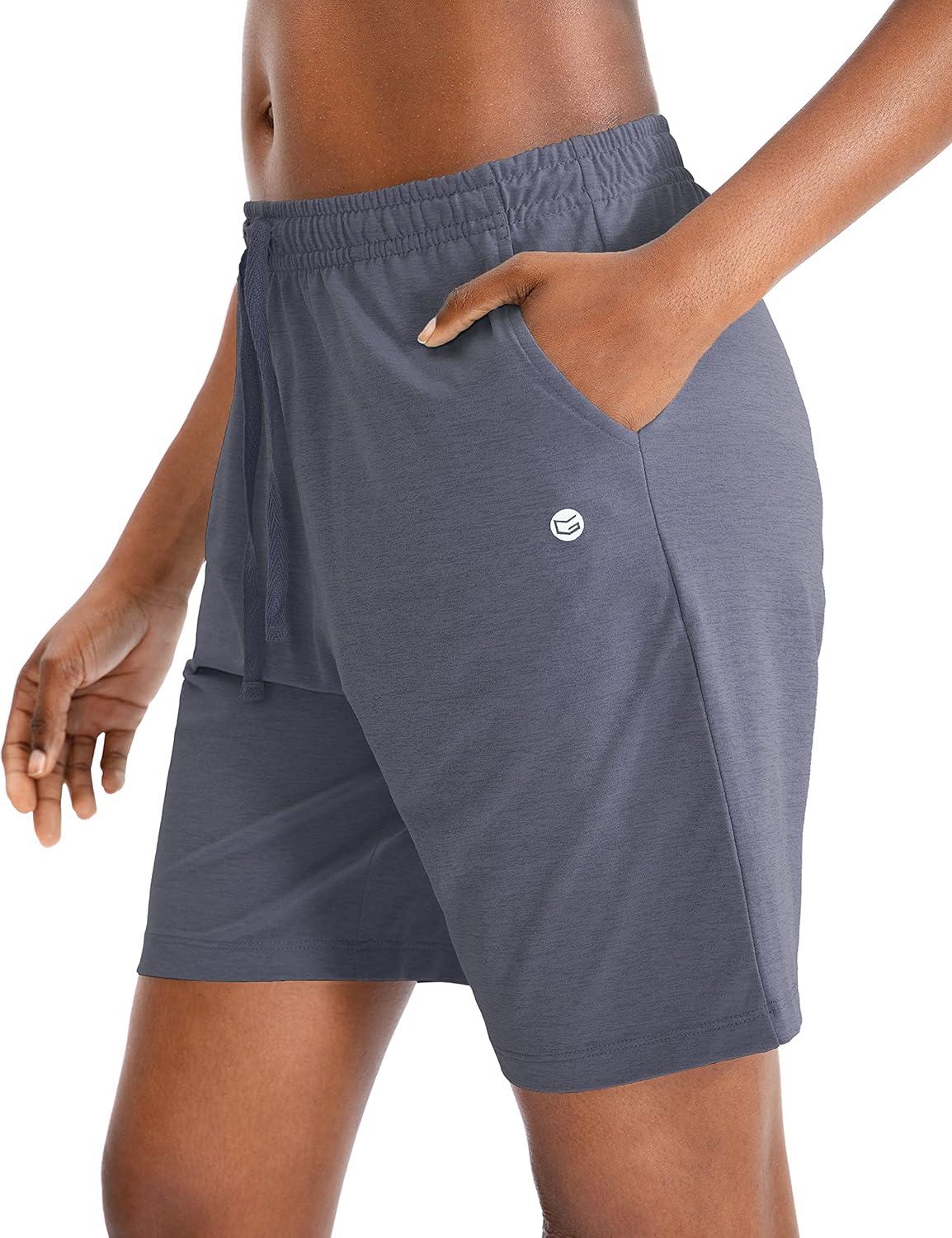 imageG Gradual Womens 7 9 Shorts with Deep Pockets Elastic Waist Bermuda Jersey Long Shorts for Woman Lounge WalkingDust Blue