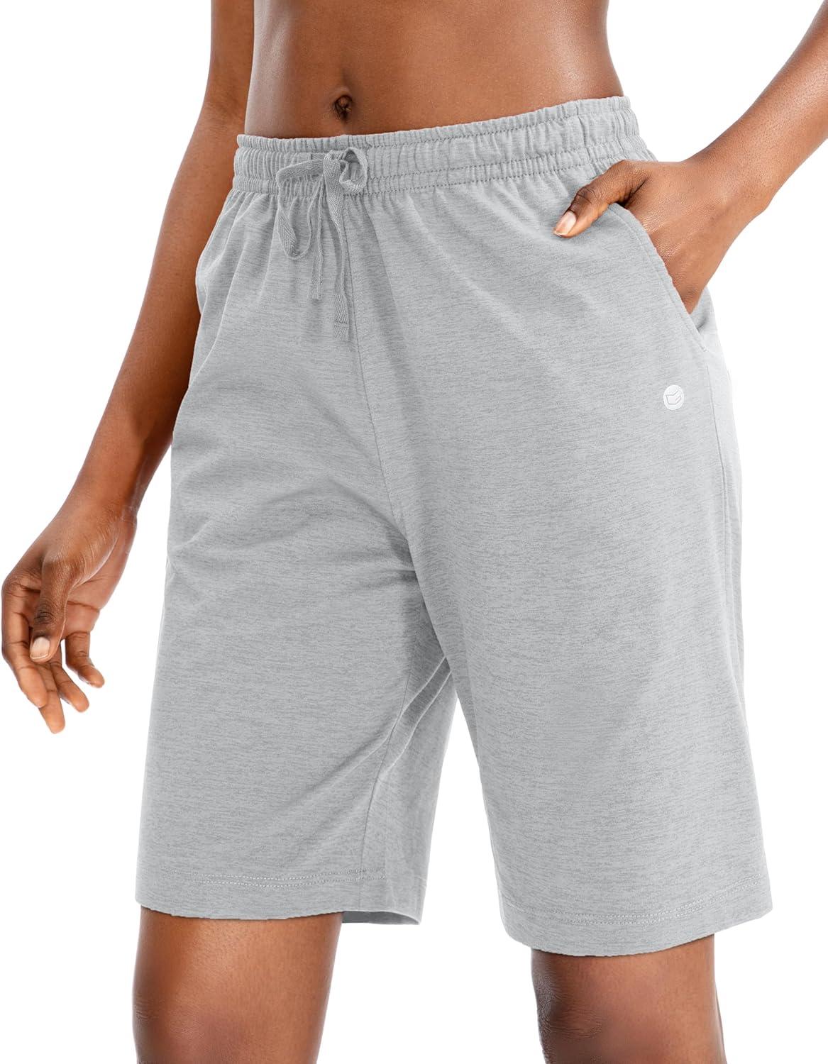 imageG Gradual Womens 7 9 Shorts with Deep Pockets Elastic Waist Bermuda Jersey Long Shorts for Woman Lounge WalkingGrey