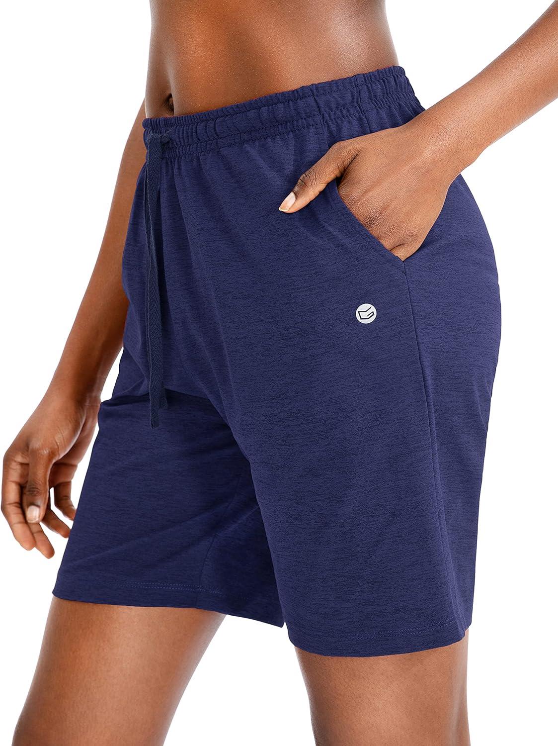imageG Gradual Womens 7 9 Shorts with Deep Pockets Elastic Waist Bermuda Jersey Long Shorts for Woman Lounge WalkingNavy Blue